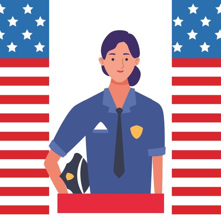 labor day employment occupation national celebration,police woman cartoon vector illustration graphic designのイラスト素材