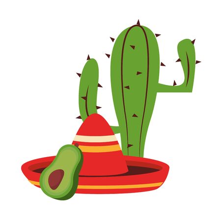 mexico culture and foods cartoons cactus and avocado also mariachi hat vector illustration graphic designのイラスト素材