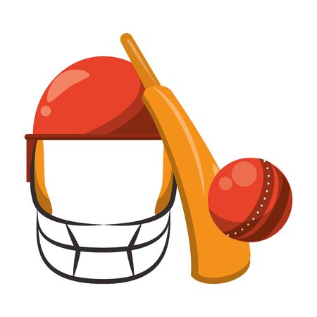 cricket equiment elements bat cricket, ball and batsman helmet icon cartoon vector illustration graphic designのイラスト素材