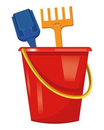 summer beach and vacation with sand bucket with slove and rake toys icon cartoon vector illustration graphic designのイラスト素材