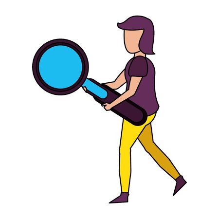 young woman holding magnifying glass cartoon vector illustration graphic designのイラスト素材