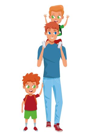 Family single father with kids holding school backpack isolated vector illustration graphic designのイラスト素材