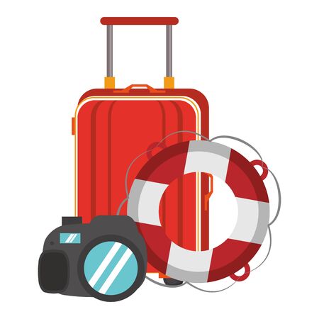 Summer luggage lifesaver and camera cartoons vector illustration graphic designのイラスト素材