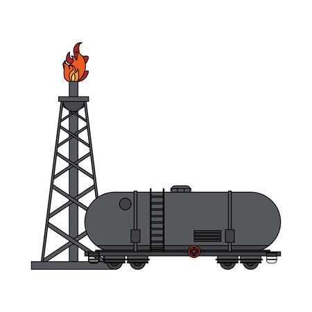 Petroleum oil refinery plant with fuel truck tank vector illustration graphic designのイラスト素材
