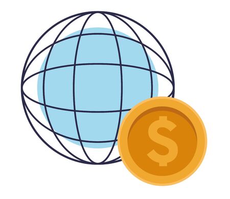 globe world sphere with money coin icon cartoonのイラスト素材