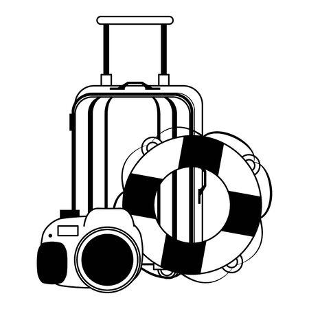 Summer luggage lifesaver and camera cartoons vector illustration graphic designのイラスト素材
