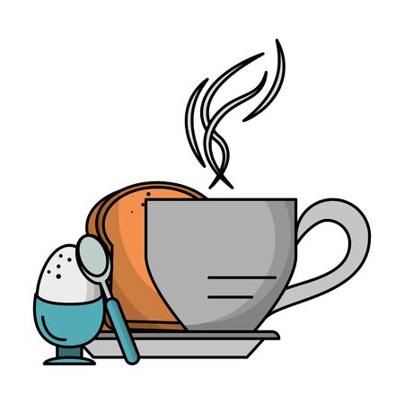 Breakfast morning food bread coffee and cooked egg with spoon cartoons vector illustration graphic designのイラスト素材
