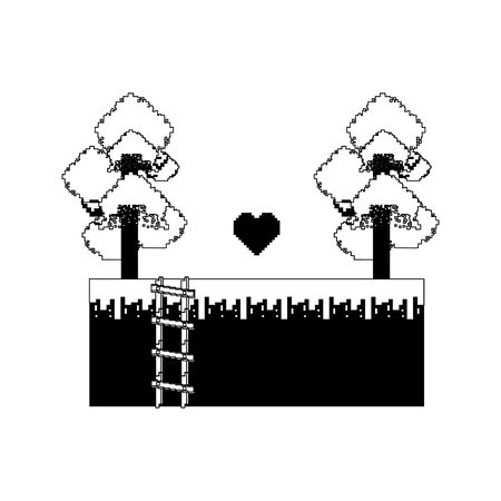 videogame pixelated retro art digital entertainment, heart with stair cartoon vector illustration graphic designのイラスト素材