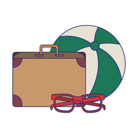 Summer and travel beach ball sunglasses and suitcase cartoons vector illustration graphic designのイラスト素材