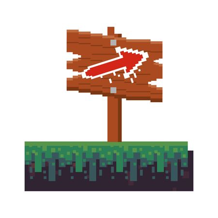 videogame pixelated retro art digital entertainment, wooden arrow direction sign cartoon vector illustration graphic designのイラスト素材
