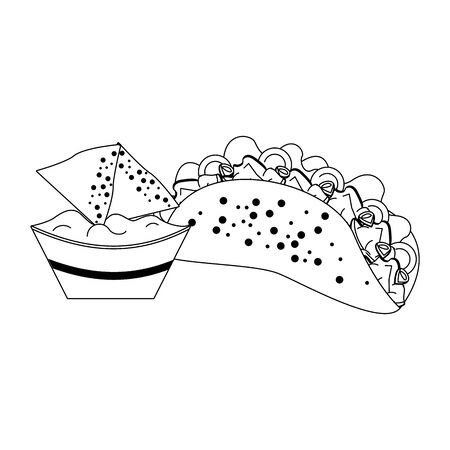 mexico culture and foods cartoons taco with plate on guacamole also nachos vector illustrationgraphic designのイラスト素材