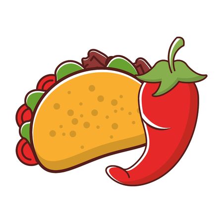 mexico culture and foods cartoons taco and jalapeno vector illustrationgraphic designのイラスト素材