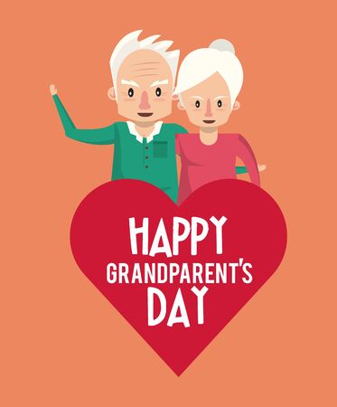 Happy grandparents day card with grandfather and grandmother couple with heart frame cartoons ,vector illustration graphicdesign.のイラスト素材