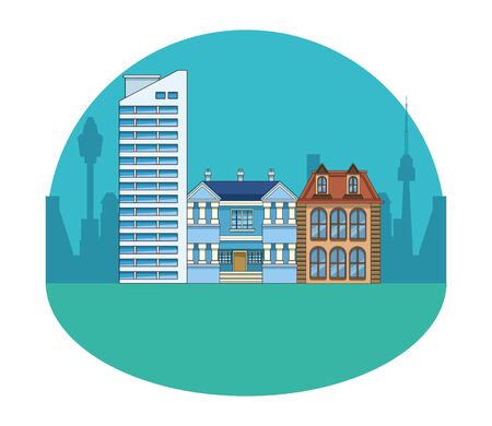 Urban buildings and city architecture, modern classics and antiques real estates edifices in black and white vector illustration graphic design.のイラスト素材