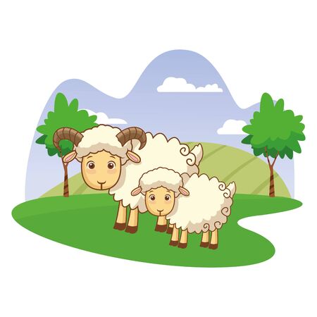 Sheep cartoon scenery vector illustration graphic designのイラスト素材
