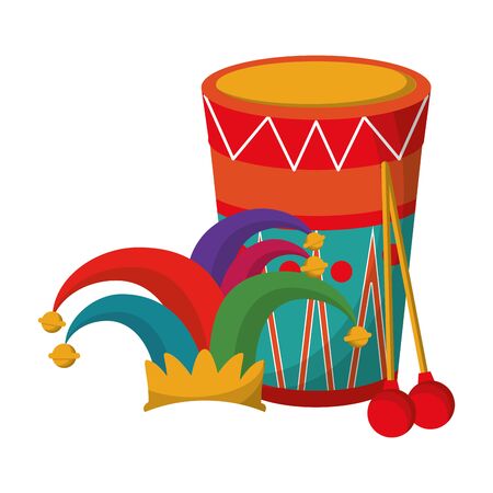 party festive celebration carnival happy entertainment, drum instrument with decoration cartoon vector illustration graphic designのイラスト素材