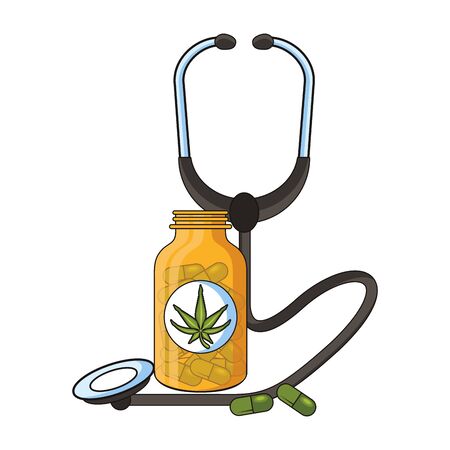 cannabis martihuana medical marijuana medicine sativa hemp pills bottle cartoon vector illustration graphic designのイラスト素材