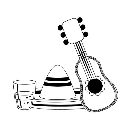 mexico culture cartoons glass mariachi guitar and hat vector illustration graphic designのイラスト素材