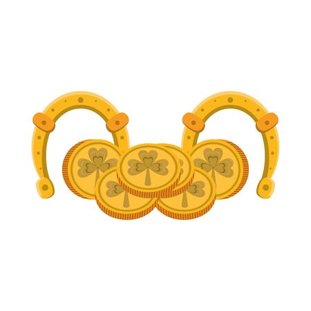 saint patricks day irish tradition golden coins with horseshoes cartoon vector illustration graphic designのイラスト素材