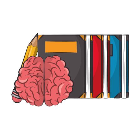 Brain and pencil with books cartoons vector illustration graphic designのイラスト素材