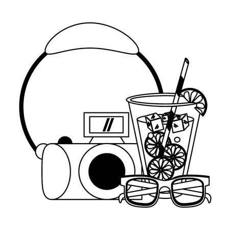 Lemonade with sunglasses and camera cartoons vector illustration graphic designのイラスト素材