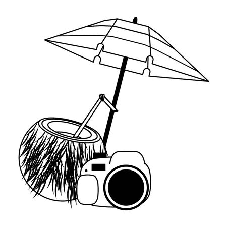Summer coconut cocktail camera and umbrella cartoons vector illustration graphic designのイラスト素材