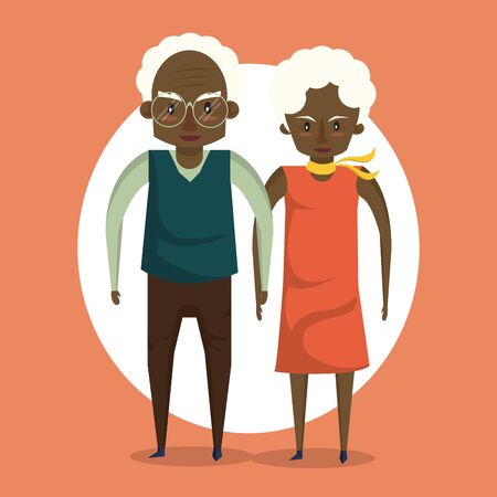 Beautiful grandparents elderly afro couple smiling in love cartoon orange background ,vector illustration graphicdesign.のイラスト素材