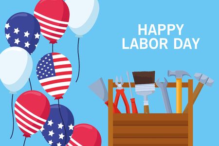 labor day usa celebration american patriotic card, tribute to builder people workers heavy work cartoon vector illustration graphic designのイラスト素材