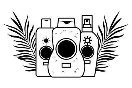 Sun bronzer bottles with palm leaves cosmetic products ,vector illustration graphic design.のイラスト素材