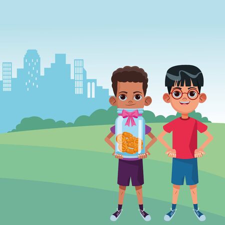 kids funn playing whit friends vector illustration のイラスト素材