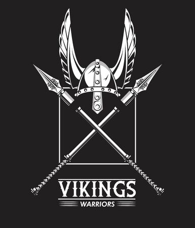 Vikings warriors and medieval drawings weapons, printed Tshirt templates, clothes and fashion styles. vector illustration graphic designのイラスト素材