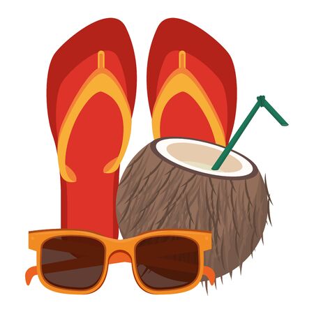 Summer flip flops sunglasses and coconut cocktail cartoons vector illustration graphic designのイラスト素材