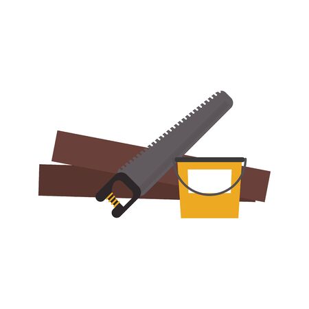 Construction saw and paint can with wooden planks vector illustration graphic designのイラスト素材