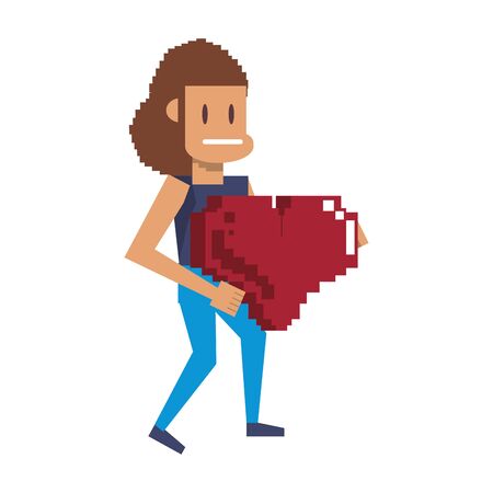 Retro videogame pixelated gangster with heart cartoons isolated vector illustration graphic designのイラスト素材