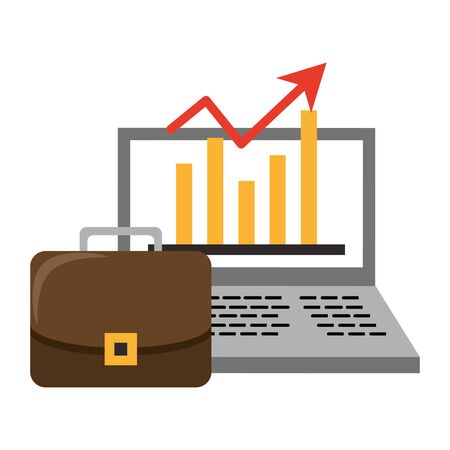 Laptop with statistics growing and briefcase symbols vector illustrationのイラスト素材