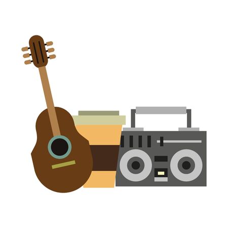 hipsters accessories for the holidays and guitar coffee cup and stereo isolated Vector design illustrationのイラスト素材