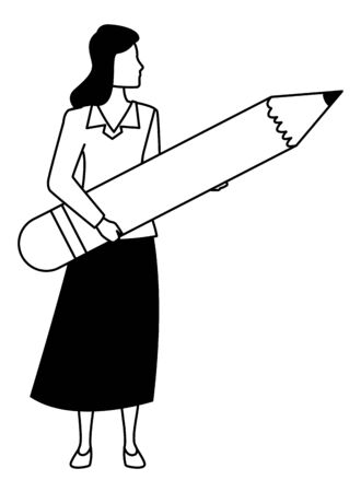 Executive businesswoman holding big pencil ,vector illustration graphic design.のイラスト素材