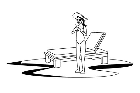 Young woman in summer time with sunchair at beach vector illustration graphic designのイラスト素材