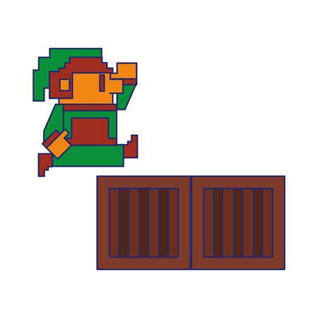 Videogame elf character pixelated jumping chest isolated vector illustration graphic designのイラスト素材