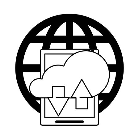tablet mobile technology hardware downloading and uploading information from web cloud cartoon vector illustration graphic designのイラスト素材