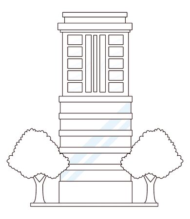 business edifice building skyscraper with windows real estate with trees and garden in black and white vector illustration graphic design.のイラスト素材