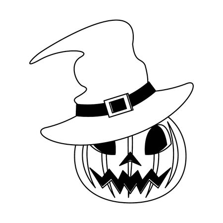 halloween october scary celebration, witch hat with pumpkin cartoon vector illustration graphic designのイラスト素材