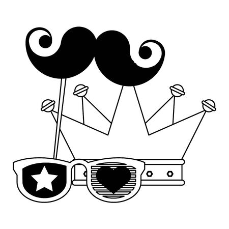 party festive celebration carnival happy entertainment, party mask moustache style with glasses cartoon vector illustration graphic designのイラスト素材