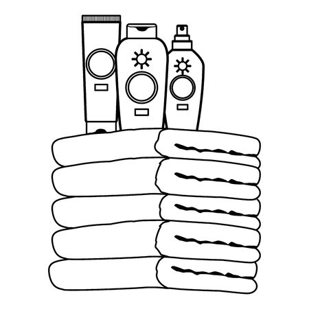 Sun bronzers bottles on towels piled up ,vector illustration graphic design.のイラスト素材
