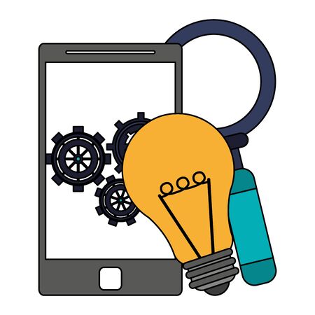 technology digital modern hardware, smartphone support and analysis cartoon vector illustration graphic designのイラスト素材