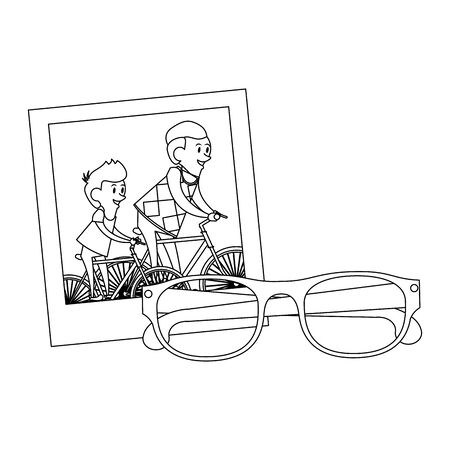 fathers day family celebration, father with son family photo cartoon vector illustration graphic designのイラスト素材