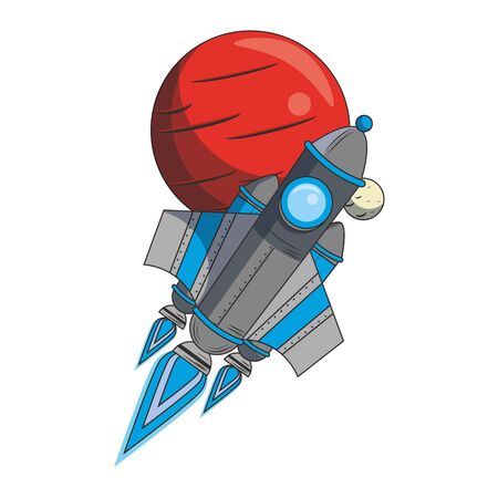 universe space galaxy astronomy science spaceship rocket taking off from planet cartoon vector illustration graphic design vector illustration graphic designのイラスト素材