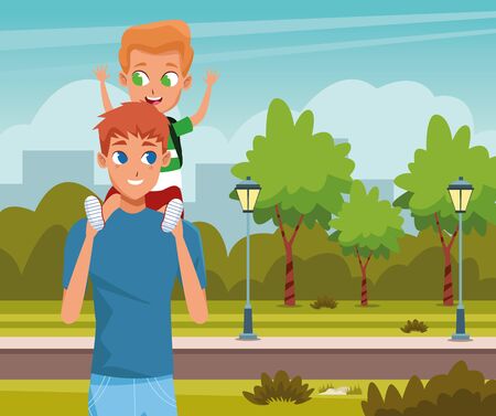 the first day of class and father and son in nature vector illustration graphic designのイラスト素材
