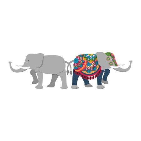 grey elephant decorated with embroidery blanket with mandala shape icon cartoon isolated vector illustration graphic designのイラスト素材