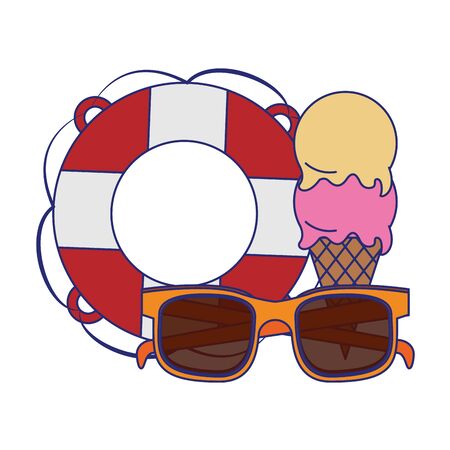 Summer float sunglasses and ice cream cartoons vector illustration graphic designのイラスト素材